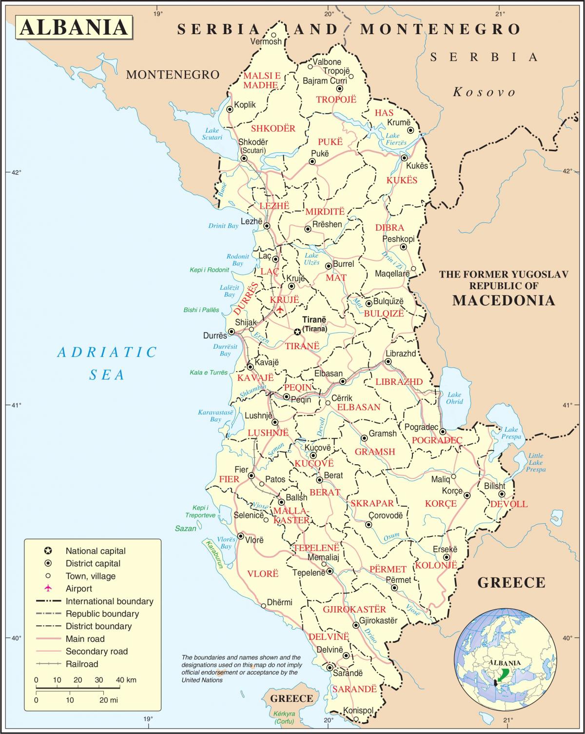 Albanija karti grada karta Albanije sa gradovima Južna Europa Europa
