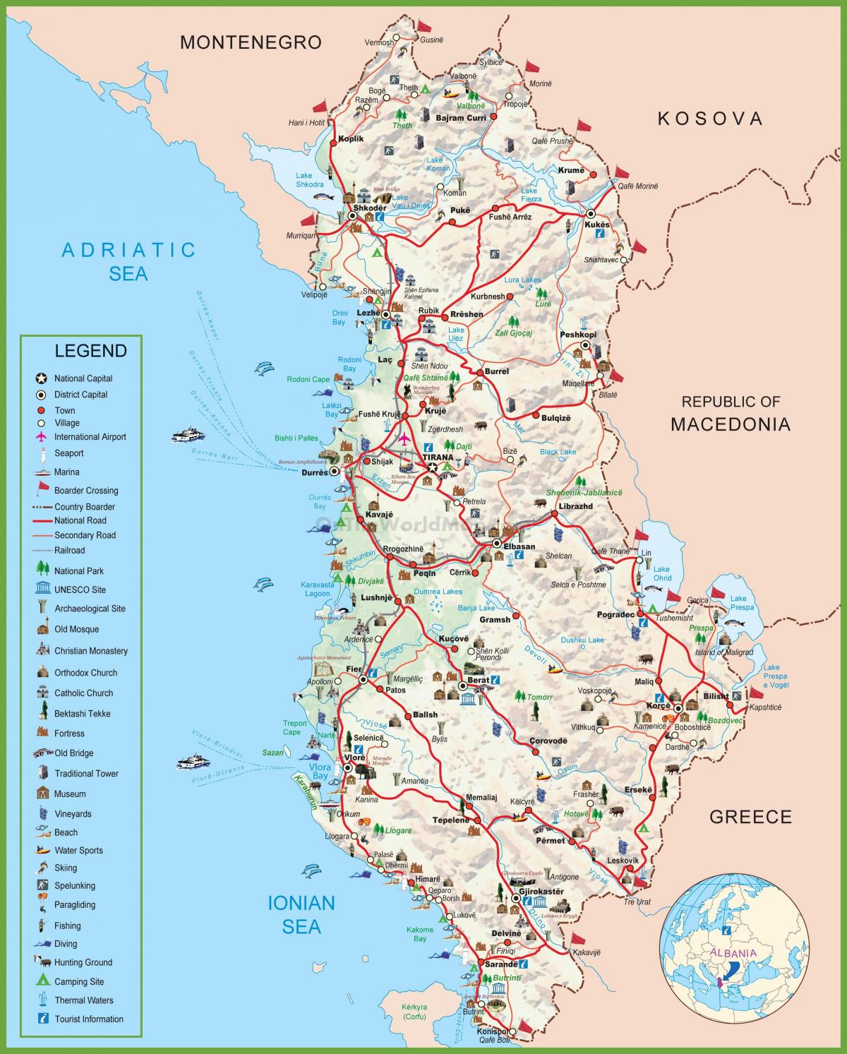 karta Albanije turist