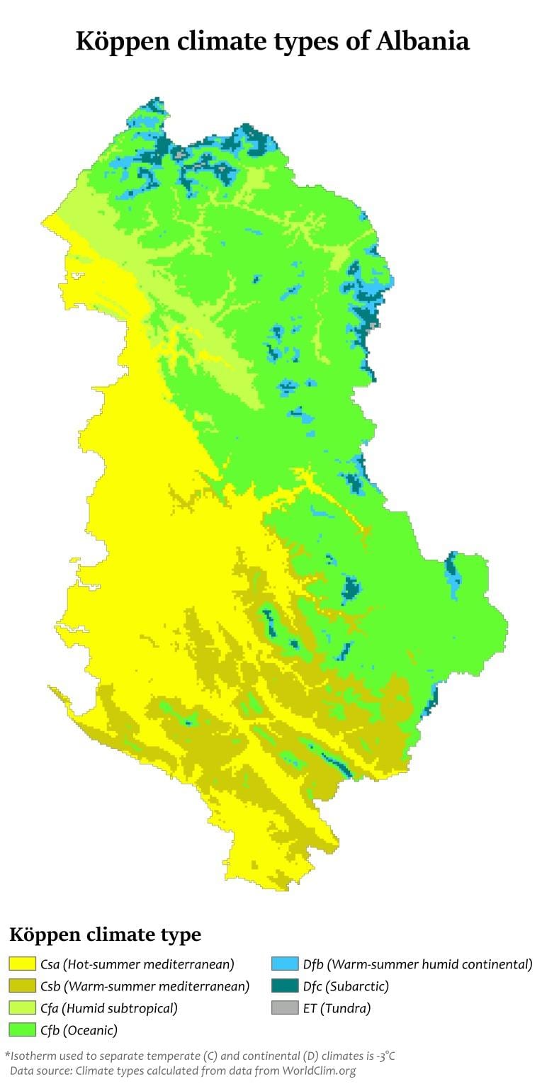 karta Albanije klima