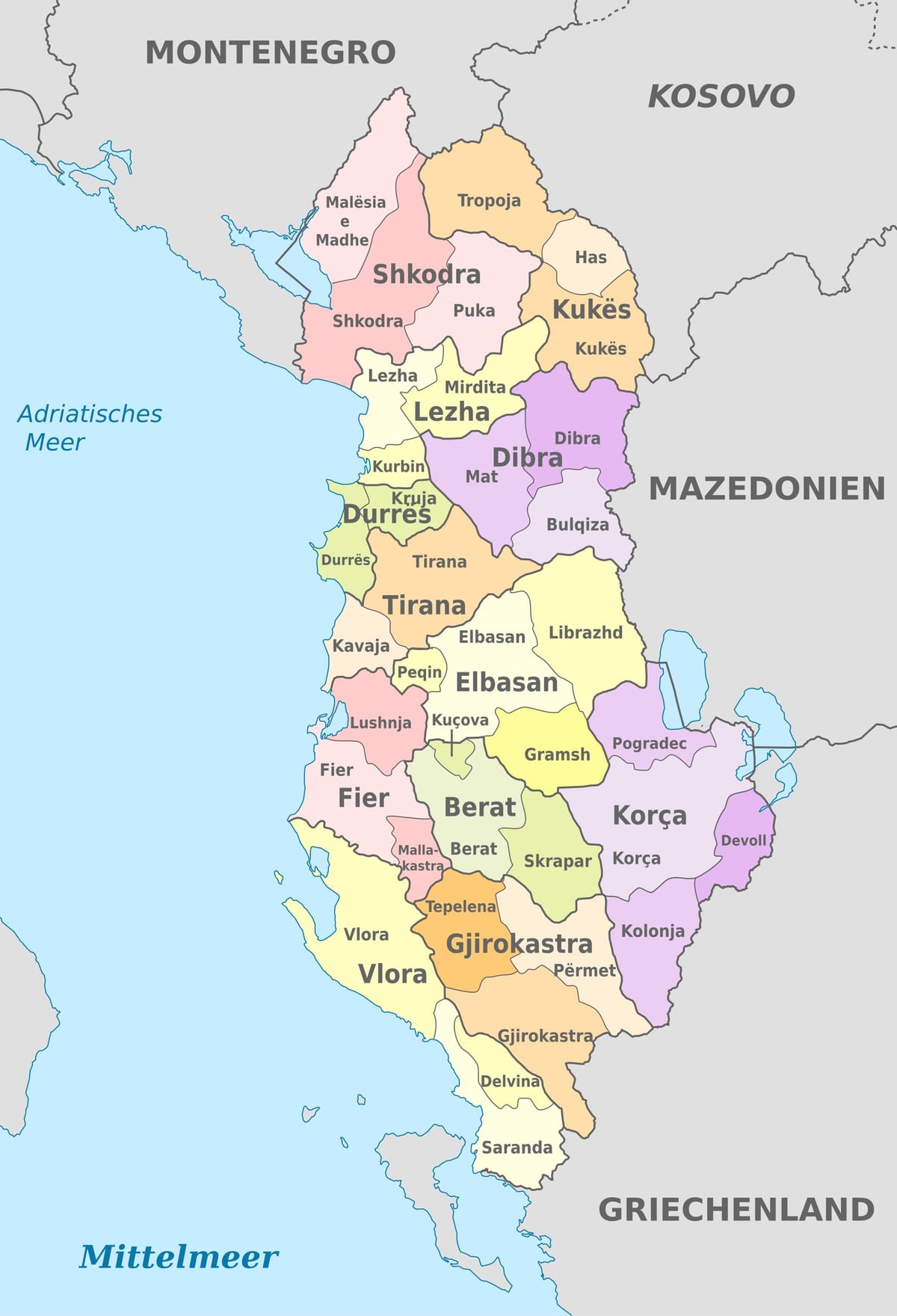 karta Albanije političke