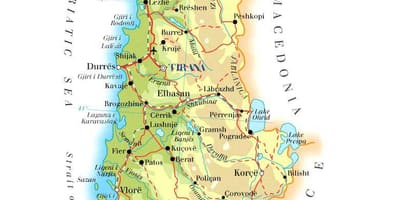 Karta fizička karta Albanije